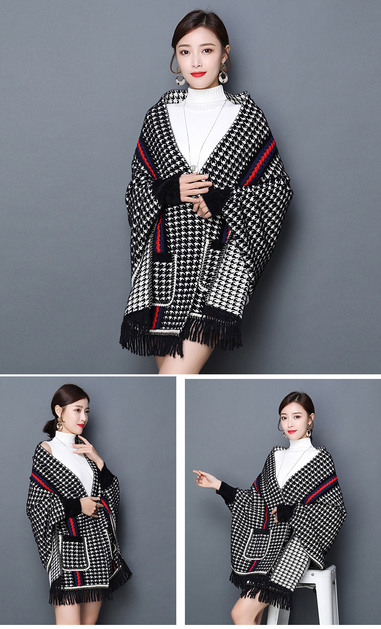 Checkers Striped Shawl Poncho with arm holes > Scarves > Mezon Handbags